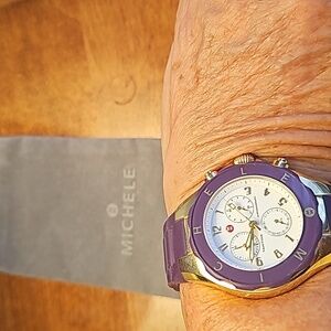 Michele purple and gold jelly watch